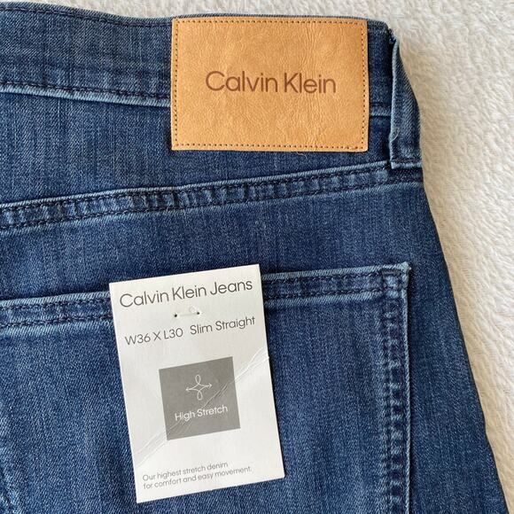 Calvin Klein Slim Straight Fit Black Jeans Men 36x30 Blue Denim Medium Wash NWT - Picture 4 of 9